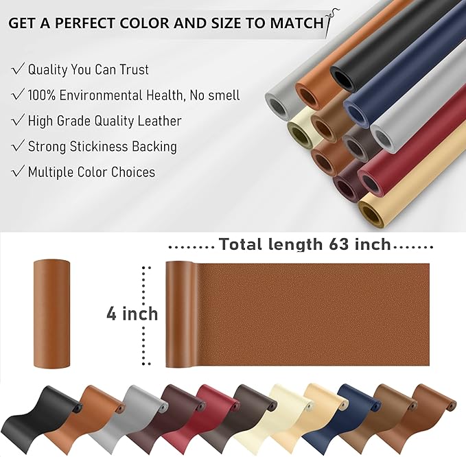 YAFLC Self Adhesive Leather Repair Tape Kit, 4"x 63" Leather Repair Patch for Furniture, Leather Repair Patch for Car seat, Sofas, Couch, Boat Seat Light Brown
