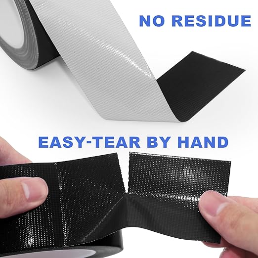 Black Duct Tape, 2 Inches x 32 Yards, Heavy Duty, Strong Adhesive Duct Tape, Easy-Tear by Hand, Residue-Free, Waterproof for Home Repairs, Fixed Carpet Edge, DIY Projects