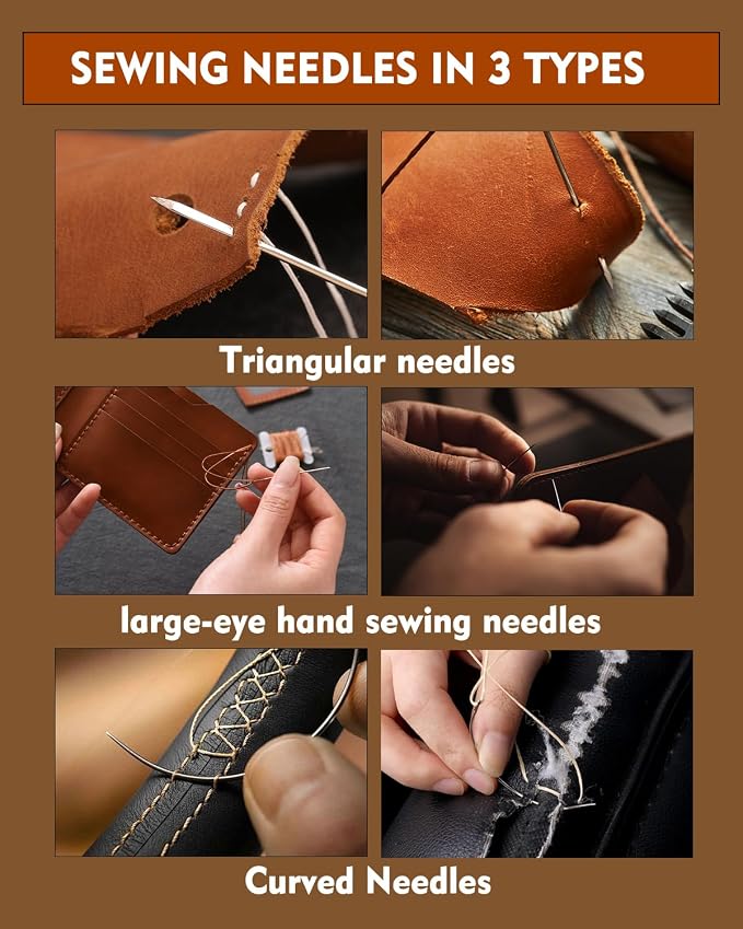 FOUSNOW 28 Pcs Heavy Duty Hand Sewing Needles Kit, Upholstery Needles for Hand Sewing, Sewing Needle Kit with Wooden Sewing Needles Cushion for Leather, Sofa, Canvas, Repair Sewing Craft