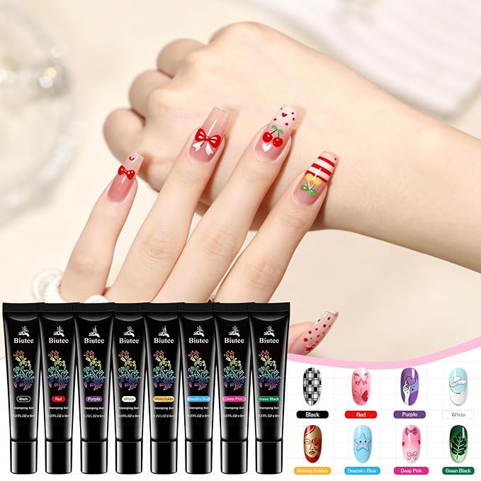 Biutee Nail Stamping Plates 16PCS Nail Stamping Kit with 8 Nail Stamping Gel Polish, 1 Nail Stamper Scraper & Storage Bag, Nail Stamp Kit Flower Butterfly Animal Design for Beginners & Nail Lovers