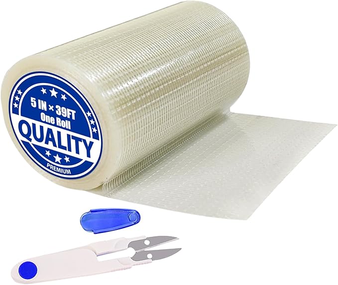 5 in x 39FT RV Awning Repair Tape Kit – Heavy Duty Waterproof Tear Repair Patch for Tarp, Canvas, Tent, Fabric, Canopy, Boat Covers, Sail – Clear Reinforced Fiberglass Repair Tape