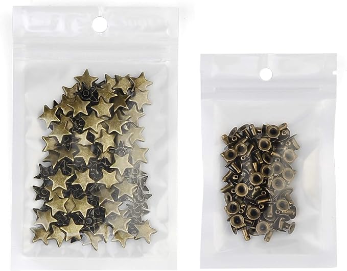 100 Sets 12MM Bronze Star Rivets for Leather Star Rivet Studs Garment Rivets Leather Rivets Studs and Spikes for Leather Craft Clothing Bags Belts Dog Collar Shoes DIY Rivets 15/32 Inch