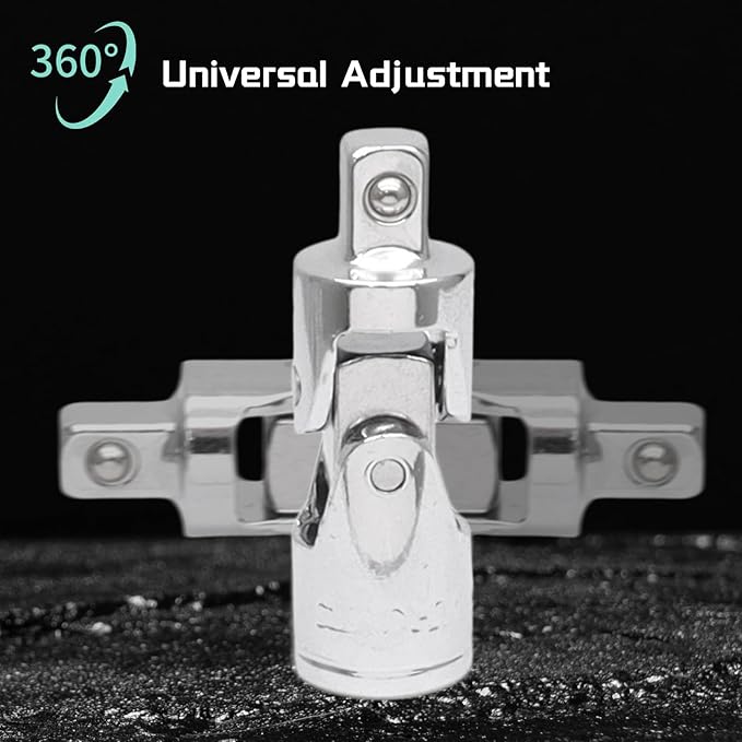 4 Pcs 3/8 Inch Socket Extension Set, CR-V Ratchet Extension Set Include 3, 6, 10 Inch Bars and 3/8" Universal Joint Socket for Ratchets and Torque Wrenches, Ideal for Repair, DIY