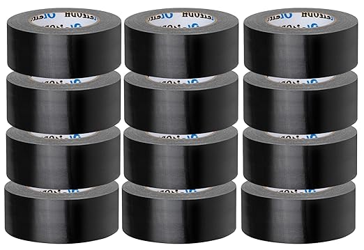 Oleitodh 12 Pack Black Duct Tape Bulk 2 inch 60 Yards Each,Strong No Residue Heavy Duty Duct Tape, All-Weather, Tear by Hand, Waterproof Tape for Indoor Outdoor Use,Multi Purpose Home Repair
