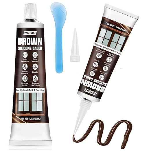 Brown Caulk, Shrink & Crack Proof Brown Silicone Caulk for Kitchen Bathroom Window Toilet Sink Door Caulking Sealant, Waterproof Stronger Adhesion, All Purpose, 100ML