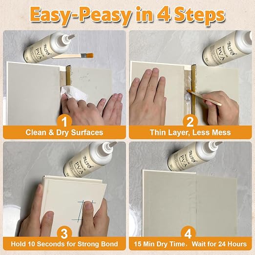 PVA Glue Book Binding, PH Neutral PVA Adhesive, Professional-Grade Strength Acid-Free Book Glue, Dries Clear & Remains Flexible, Used for Book Repair, Framing & Crafts | Safe for Paper - 4 oz (2 Pack)