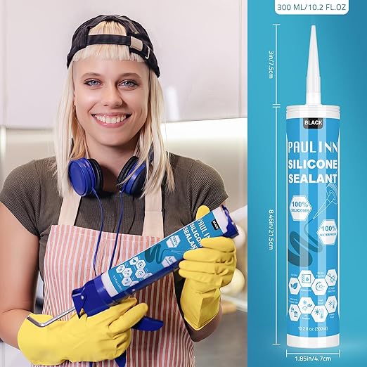 PAULINN 4 Pack Black Silicone Caulk Waterproof 100% Silicone Caulk for Kitchen & Bathroom
