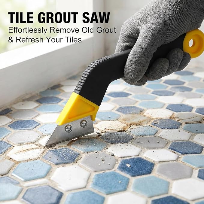 Grout Removal Tool Kit, 2 Saws with 6 Replacement Blades, Hand Grout Saw and 2 Cleaning Blades for Tile Gap Cleaning and Repair