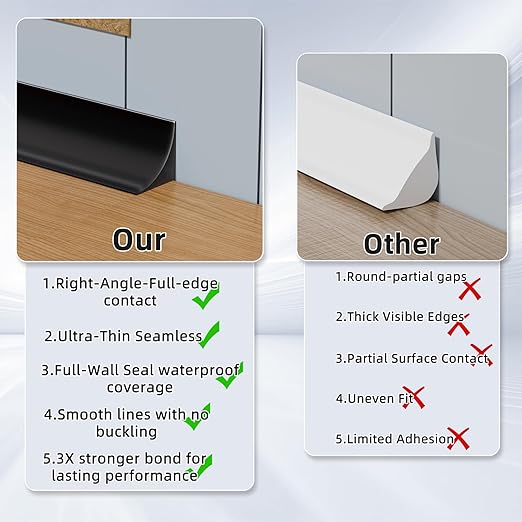Flexible Quarter Round Molding Trim Peel and Stick 118Inch Black,Small Self Adhesive Silicone Shoe Moulding,Bendable Mini Waterproof Caulk Strip for Baseboard,Wall,Bathtub,Floor,Bathroom,Crown