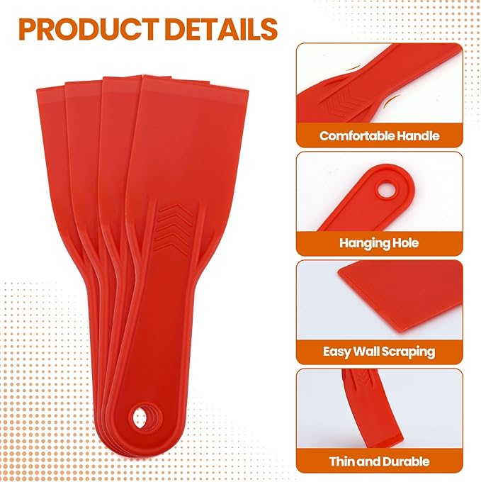 6 PCS Plastic Putty Knife, 2 Inch Black Flexible Putty Knife Scraper, Used for Repairing Walls, Pasting Plaster, Scraping Putty Plastic Putty Knife Scraper (Red)