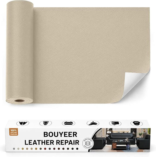BOUYEER Leather Repair Patch Tape Kit,Self Adhesive Leather Repair for Sofa，Car Seat,Office Chair,Furniture,Jacket,Waterproof Strong Adhesive Vinyl Repair Kit. 16 in x 31 in,Light Beige