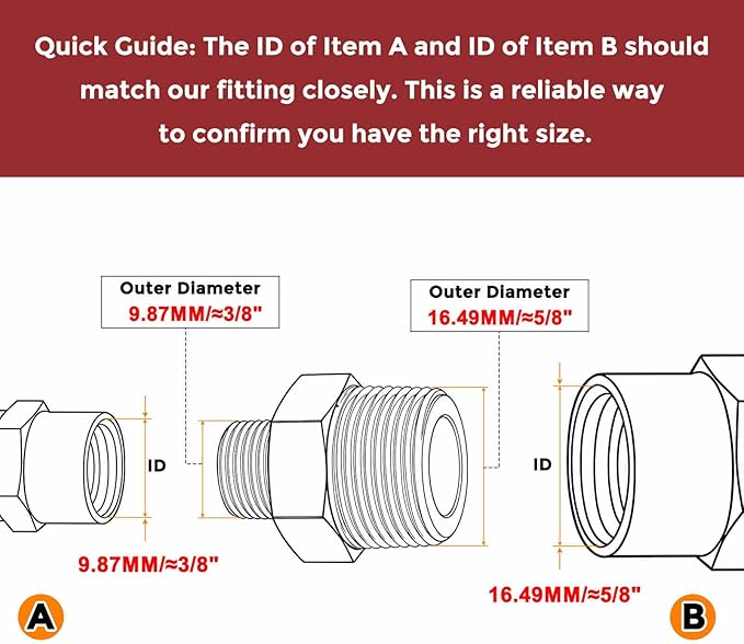 Pack of 2, 3/8" MNPT To 1/8" MNPT Solid Brass Hex Nipple Hose Connectors, Male Pipe Adapter for Pipe Leak Repair, Bathroom Remodeling, Tool Extension, Compression