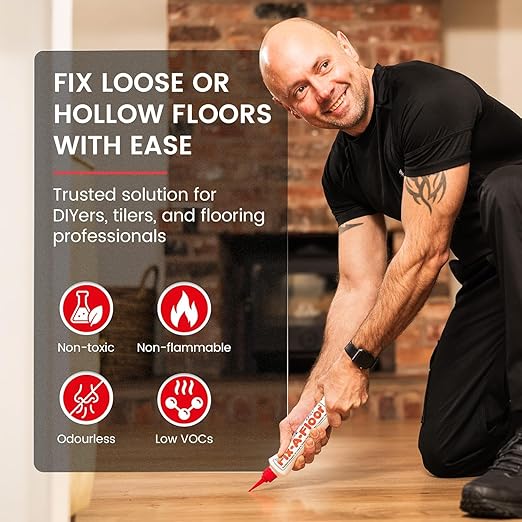 Pack of 2 - The Original Fix-A-Floor Squeezy All-in-One Repair Adhesive for Loose, Hollow, Creaky Tiles & Wood. Just Drill & Fill! Easy Squeezy! Made in The USA!