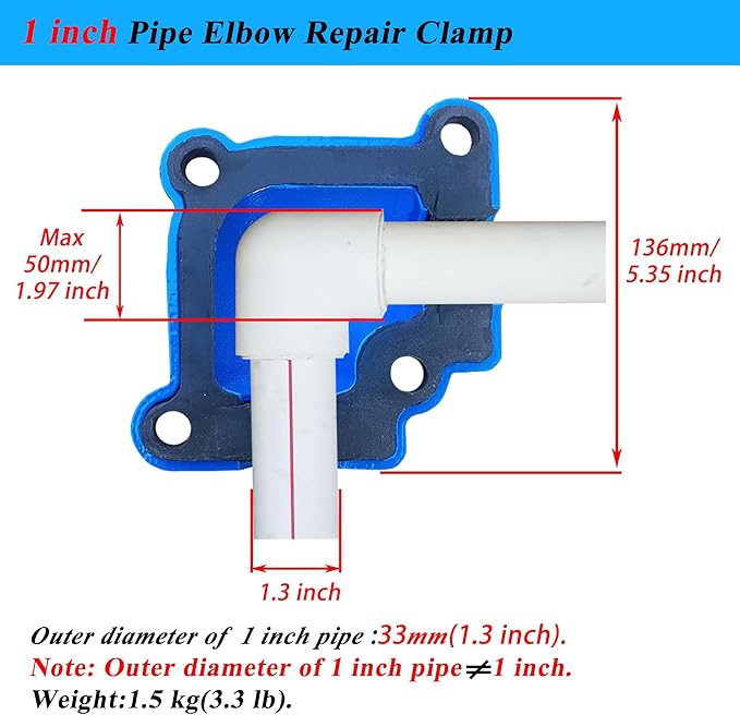 Pipe Repair Clamp 1 Inch Pipe Elbow(Outer Diameter of the Pipe is about 1.3 inch),Leak Sealer for 90 Degree Elbow Short Radius,PPR/PE/Iron Pipes,Threaded/Socket Connection Elbow