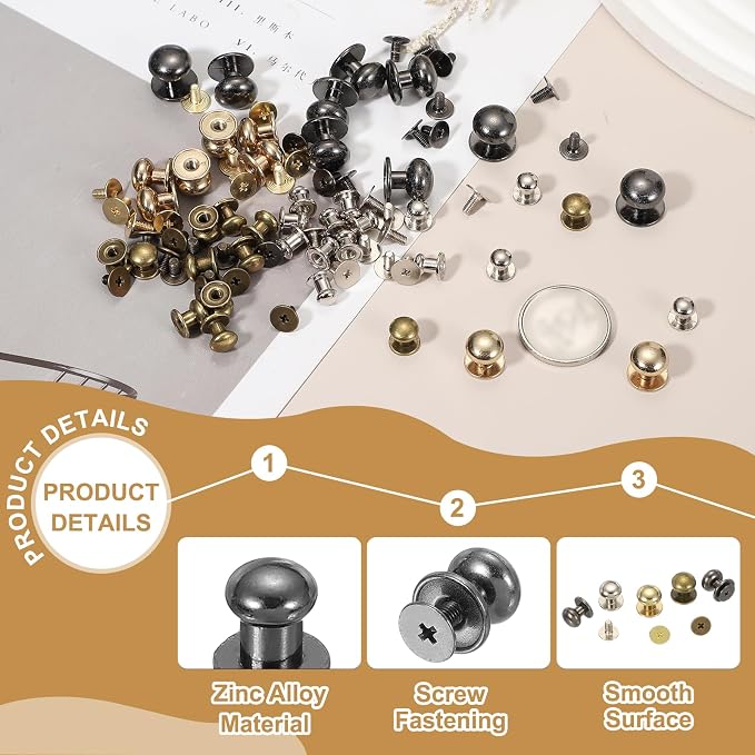 PATIKIL 6 mm Leather Rivets, 20 Sets Ball Head Stud Screw Back Round Head Button Chicago Screw Nipple Stud Rivet for Leather DIY Craft Handbag Belt Repairs, Black