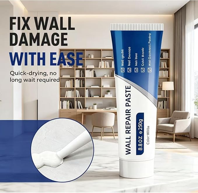 Wall Repair Paste，Drywall Patch Repair Kit with Scraper | Instant Wall Hole Filler & Crack Repair Paste | Quick Fix Sol for Drywall, Tile Gaps, Nail Holes & Small Damage | Drywall Repair Kit