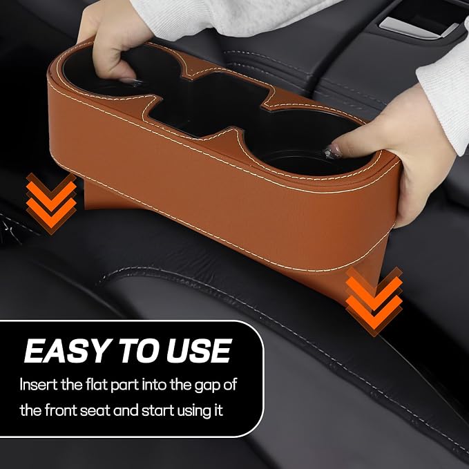 Car Cup Holder, Multifunctional Auto Drink Holder Gap Filler Storage Box, Leather Car Seat Organizer with Cup Holder, Universal Vehicle Front Seat Organizer for Bottle Phone (Brown)