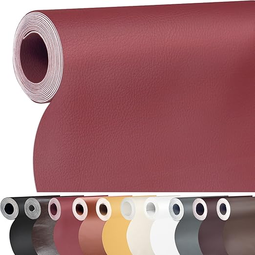 Leather Repair Patch, Self-Adhesive Leather Repair Tape, Large Reupholster Leather Patches for Furniture Couch Chairs Car Seat (Dark Red, 17x158 inch)
