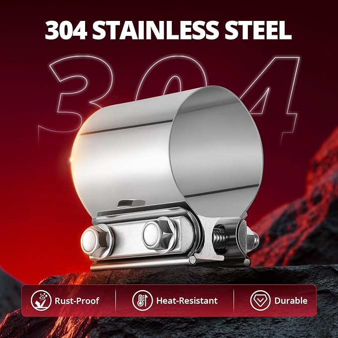EVIL ENERGY 2.5 inch Exhaust Clamp, 2 1/2" Butt Joint Band Clamp Sleeve Coupler Stainless Steel for Pipes,Mufflers,Catalytic Converters (1PC, 2.5 in)