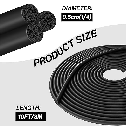 10FT Backer Rod 1/4 Inch Diameter Rubber Caulk Concrete Expansion Joint Filler Black Rubber Caulk Saver Weather Stripping for Gaps and Joints Filling(1/4 Inch x 10FT)