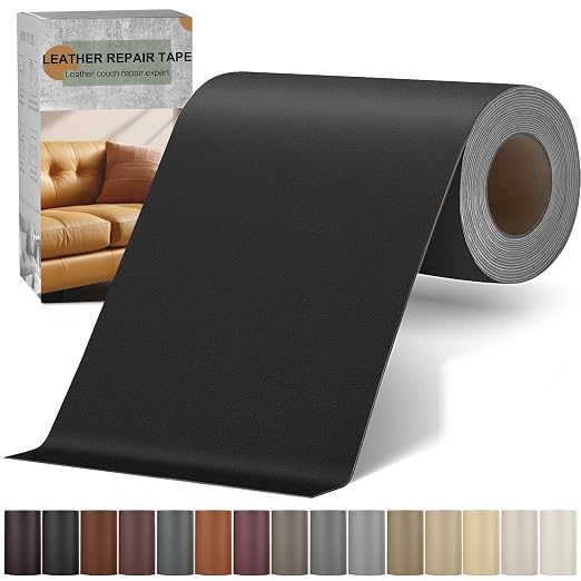 Self Adhesive Leather Repair Patch Kit, 4" x 63" Large Vinyl Leather Repair Tape for Furniture, Car Seat, Couch, Sofa, Chair Smooth Black