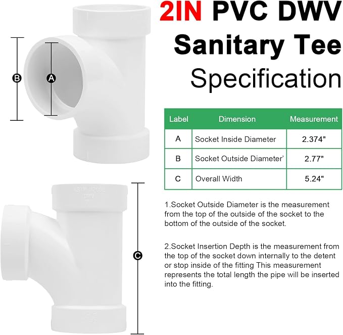 3Pack 2IN PVC DWV Sanitary Tee 3-Way PVC Pipe Fittings Adapter Furniture Build Grade SCH40 PVC Elbow Fittings Connector for Drain, Waste, Vent