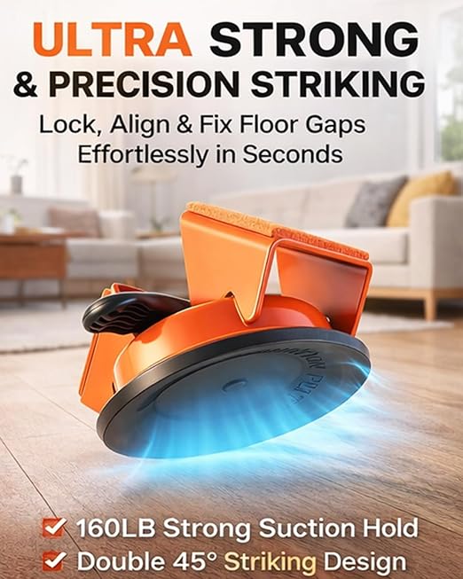 Floor Gap Fixer Tool 45° Striking Surface Pro, Laminate Flooring Repair Suction Cup Vinyl Plank Heavy Duty Iron Grabber Reusable Kit with Sticky Pads Cutter for Wood Tile Lvp Floating(#A-2pcs)