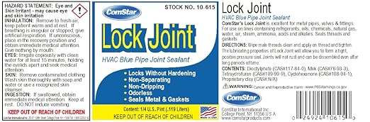 Lock Joint Blue Pipe Joint Sealant,1/4 Pint, Leak-Proof NPT Thread Connections, Works on Metal & Plastic Pipes, High Temperature & Pressure Resistant, Lubricates & Seals Gaskets (10-615)