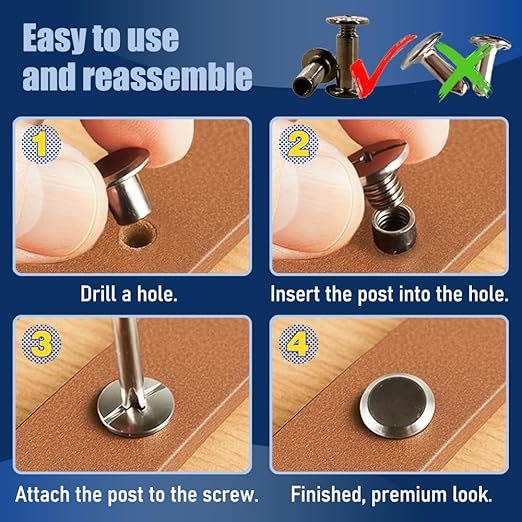 170 Sets Gold Chicago Screws Leather Rivets Kit, 8 Sizes (M5*4,5,6,8,10,12,15,18) & 3 Screw Lengths (M4*3,4,5) for Belts, Bookbinding, DIY Leather (Gold)