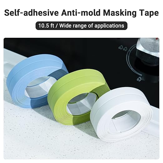 Caulk Tape, Caulking Tape, SOFYIALI Toilet Sealer Around Toilet Base Self Adhesive Sealant Strip for Bathroom, Toilet, Kitchen Countertop, White (3.8cm x 10.5Ft)