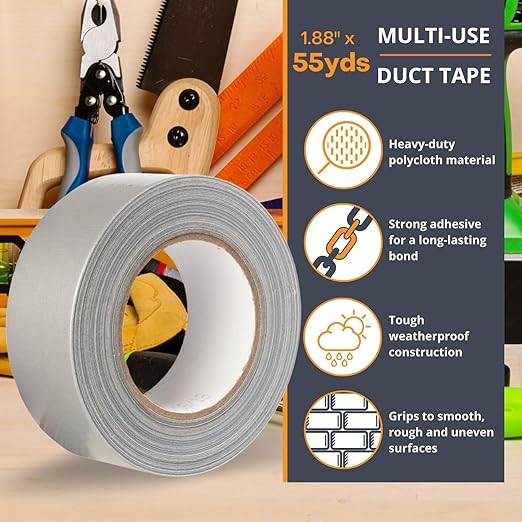 GTSE Silver Duct Tape, 2 Inches x 55 Yards (164 ft), Heavy Duty, Waterproof Repair Tape for Indoor or Outdoor Use, 24 Rolls