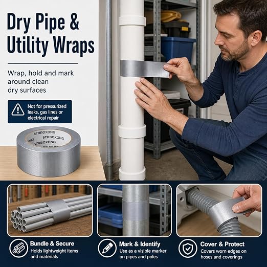 STRBOXONG Silver Duct Tape Heavy Duty, 8.27 Mil Thick, 3 Rolls Waterproof Cloth Backed Gray Tape for Industrial Repair, Sealing, Bundling, Packing, Garage, Workshop and DIY, 1.89 in x 66 yd Total