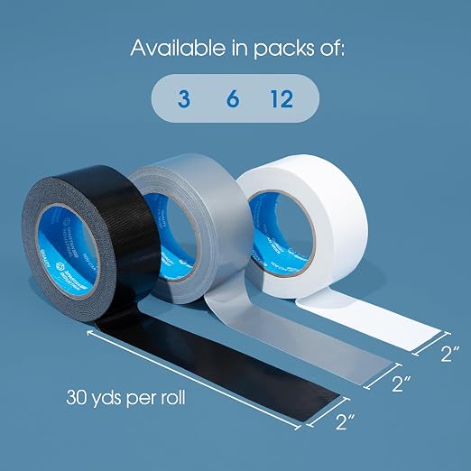 Spartan Industrial - 2" X 30 yd White Duct Tape - 6 Rolls of Water-Resistant Duct Tape for Outdoor and Indoor Use - No Residue, 9 Mil