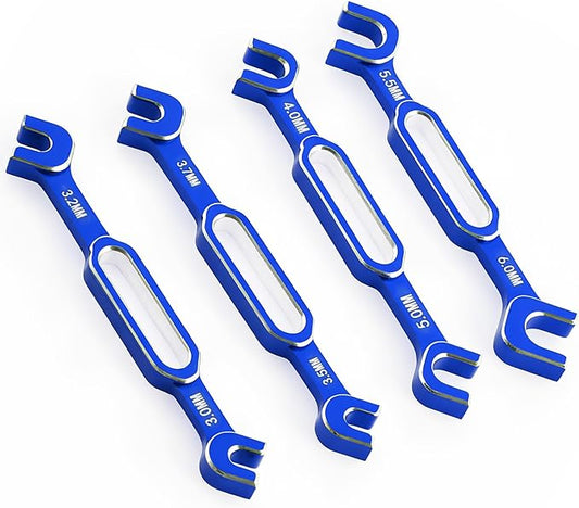 4PCS RC Wrench 3.0/3.2/3.5/3.7/4.0/5.0/5.5/6.0mm Turnbuckle Nut Ball Joint Remover Aluminum Alloy RC Car Repair Tool For RC Crawler Monster Truck Off Road Car Drone Boat Upgrade Parts, Blue