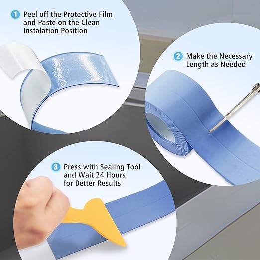 Waterproof Seal Caulk Strip Tape Self Adhesive for Sink Toilet Bathroom Wall Edge Bathtub Oil-Proof Caulking Sealing Tape 1.5" x 10.5' (W*L) 3Pcs Blue