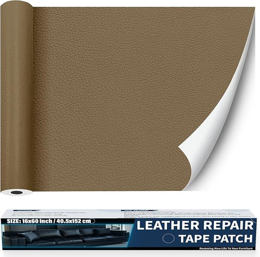 Zenyao Leather Repair Patch Tape - Self Adhesive Leather Repair Kit for Car Seat Furniture, Heavy Duty Vinyl Repair Patch for Couch Sofa, Waterproof Fix for Tears, 12x30 Inch Roll, Grey Khaki