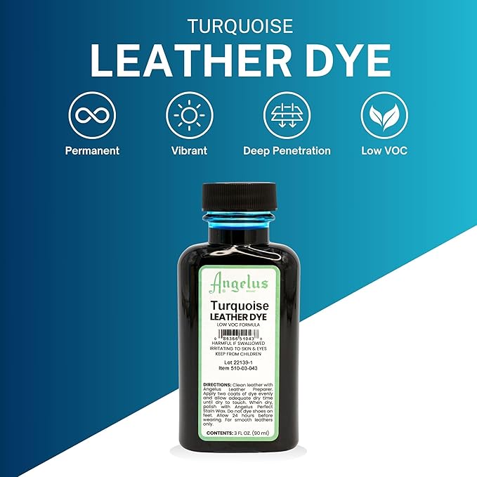 Angelus Leather Dye - Flexible Leather Dye for Shoes, Boots, Bags, Crafts, Furniture, & More 3oz, Dauber Included (Turquoise)
