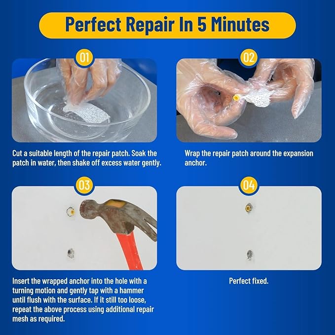 Kenbry Drywall Anchor Repair Kit,1.96' x 39.37' Patch Easy Cut for Fast Loose Anchors Fix, No Need to Redrill or Fill, Ideal for Most of Surfaces