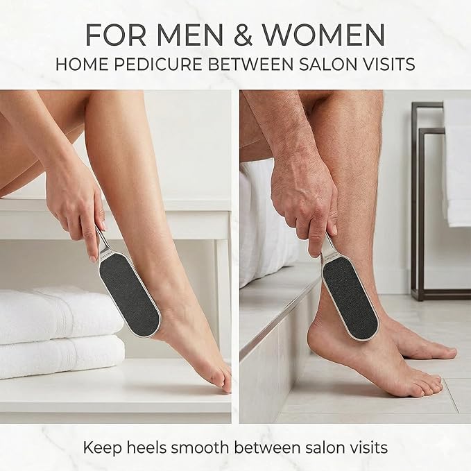 Stainless Foot File Callus Remover for Cracked Heels & Dead Skin — Pedicure Rasp with 10 Replacement Pads & 2 Exfoliating Foot Masks, Sandal Season Foot Care Kit (3in1 Set)