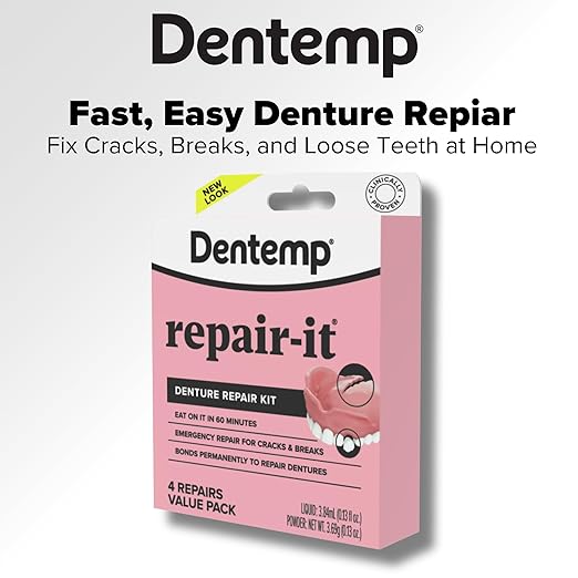 Dentemp Repair Kit - Repair-It Advanced Formula Denture Repair Kit - Repairs Broken Dentures, Mends Cracks and Replace Loose Teeth - 2 Pack (8 Count) - (Packaging May Vary)