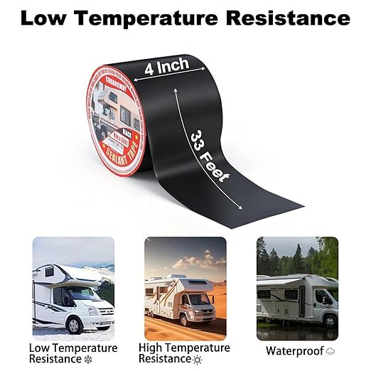Butyl Sealant Waterproof Tape Black, 4 Inch X 33 Foot RV Roof Repair Tape, UV & Weatherproof Roof Seal Tape for RV Camper Trailer Boat Window Sealing Leak Repair