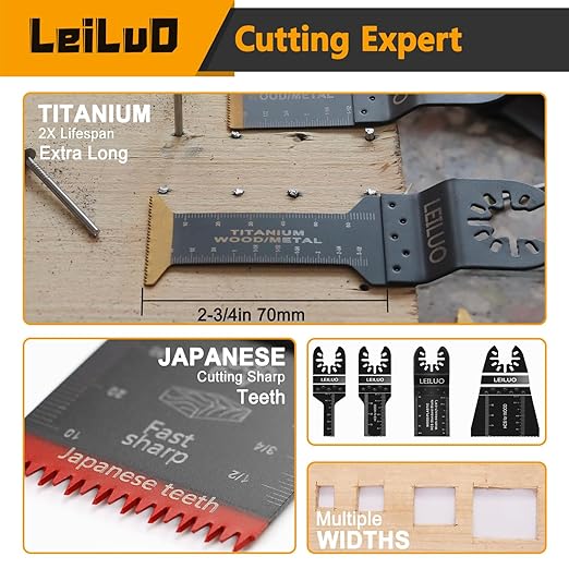 LEILUO 156 Pcs Multitool Blade Kits Oscillating Tool Cutting Sanding and Scraping Accessories with Storage Bag Oscillating Saw Blades Compatible with DeWalt Makita Dremel and More