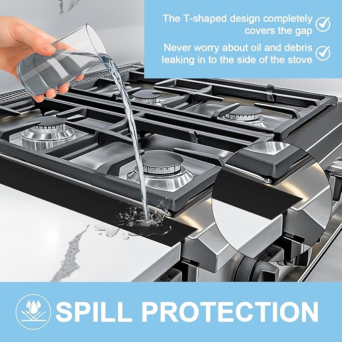 Silicone Stove Gap Covers with Stainless Steel, Oven Gap Filler Seals Gaps Between Stovetop and Counter, Stove Gap Guards Range Trim Kit, Easy to Clean Stove Gap Guard (2 Pack,20.87")