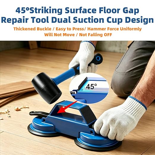 Floor Gap Fixer Tool Enhanced Suction Cup 45°Striking Surface Floor Laminate Flooring Tools with Suction Cup and Mallets and 6pcs Sticky Pads Slot Cutter for Vinyl Flooring Repair Tool (Blue)
