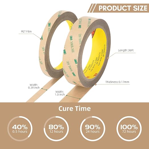 3M Double Sided Tape 300LSE 1.0" x 36Ft Clear – 2 Pack | Heavy Duty Adhesive Tape for Electronics, Laptop & Phone Repairs, Arts, Crafts, Leather Work, Card Making