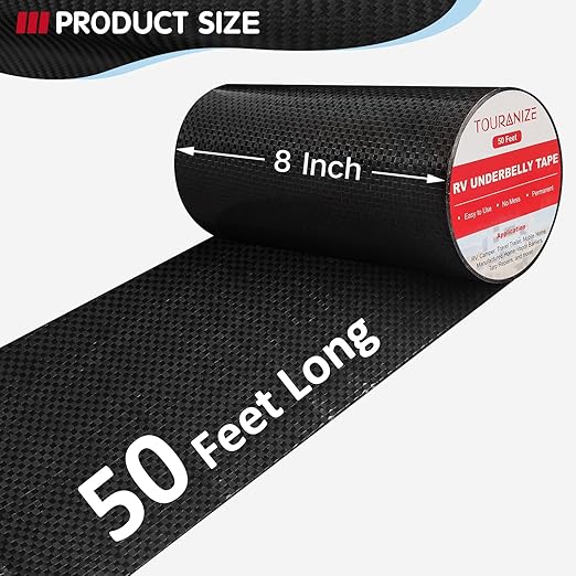 RV Underbelly Material RV Underbelly Tape, 8'' x 50' Waterproof Flex Belly Tape with Permanent Sealing Adhesive for Mobile Home, Camper Travel Trailer, Tear Repair Patch, Black