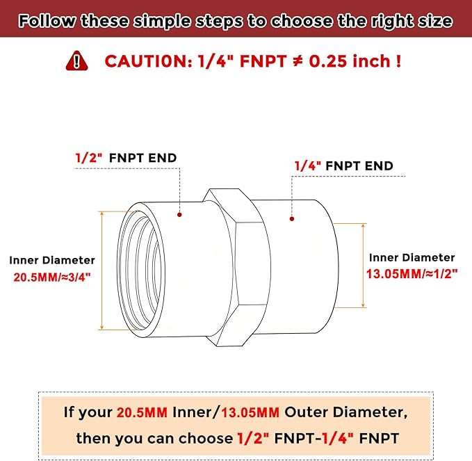 Pack of 2, 1/2" NPT FeMale to 1/4" NPT FeMale Solid Brass Pipe Fitting Coupler, Brass Coupling Hose Fittings Adapter for Pipe Leak Repair, Bathroom Remodeling, Tool Extensions