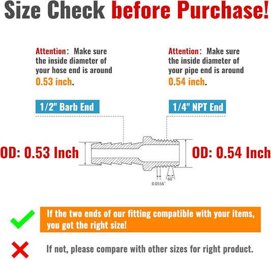 SUNGATOR 6-Pack 1/2" Barb to 1/4" NPT Air Hose Fittings, Brass Air Hose Repair Kit with Sealant, 1/2" to 1/4" NPT Male Brass Fittings, Barbed Gas Line Repair Connectors with 6 Clamps