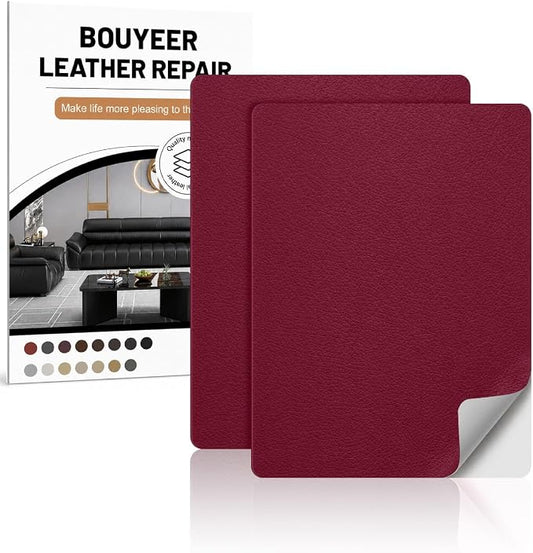 BOUYEER Leather Repair Patch Tape Kit,Self Adhesive Leather Repair for Sofa，Car Seat,Office Chair,Furniture,Jacket,Waterproof Strong Adhesive Vinyl Repair Kit. 8 in x 11 in,Wine red