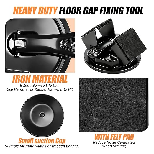 Heavy Duty Gap Fixer Tool for Laminate Flooring - Laminate Floor Gap Repair Tool with Heavy-Duty Floor Suction Cup and Rubber Hammer,for Laminate and Vinyl Flooring (Black Dual-Sided Striking)